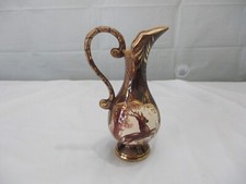 H. Bequet Quaregnon Hand Painted Brown Deer w/ Gold  Pitcher Vase Belgium 7” 315