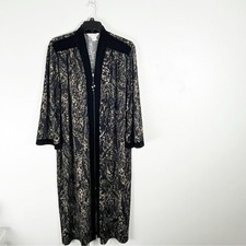 DIAMOND TEA Black Patterned Velvet Velour Trim Accent Zip Closure Robe Size XL