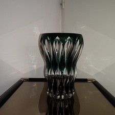 Authentique VASE VAL SAINT LAMBERT (VSL) Cristal Doublé Vert et Taillé