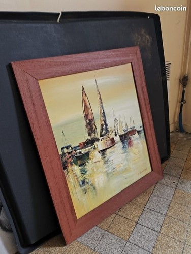 Tableau marine signé port - -,