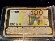 Silver Bar 1 Ounce Fine Silver 999 100 Euro Note Money Collection RARE