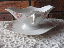 ANTIQUE WHITE PORCELAIN SAUCE PAN BIRDS PINK FLOWERS 25X10 CM