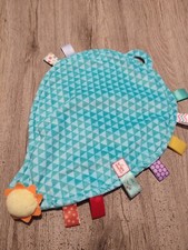 Doudou plat bleu etiquette