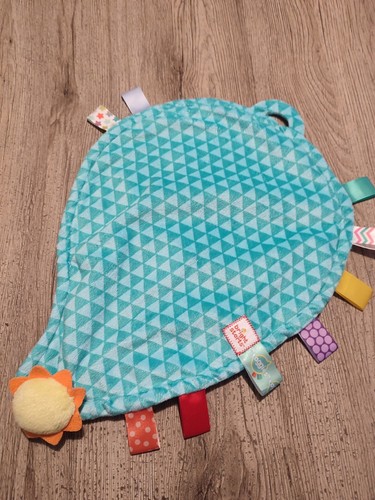 Doudou plat bleu etiquette