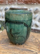 Very nice antique blue martaban style pot, 1800s terracotta varnished China art