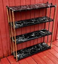 Vintage MCM Metal Bookshelf Etagere 4 Tier Black Gold Splatter Paint Mid Century