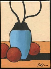 Contemporary Art Poralzi Painting - Blue Orange Vase - Acrylic Painting