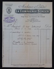 Billhead Invoice PARIS 1924 Sewing Machine THE SINGER COMPANY Illustrated 130