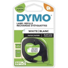 [S0721520/91220] DYMO Cassette Ruban LetraTag Papier 12 mm x 4 m Noir sur Blanc