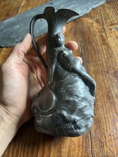 Art Nouveau women's nude & fish tin pitcher & pourer signed Garnier