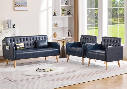 Blue leather loveseat chair - blue,