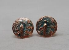 Paire de boucle d'oreille vintage en métal émaillé - Décor oiseau