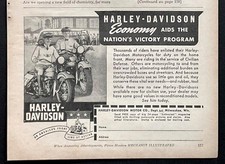 1942 Harley-Davidson Motorcycles WWII AD "Economy Aids the Nation's Victory”