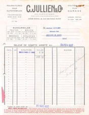 1937 FOURNITURES POUR AUTOMOBILES MATERIEL POUR GARAGE C JULLIEN A DIJON -