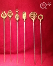 1960s 6 Tarzan Inox Turkish Brass Skewers Fondue Spears 