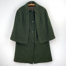 Field Sportsman Cape Coat Womens 10 Green Loden Wool Tweed Overcoat Long Trench
