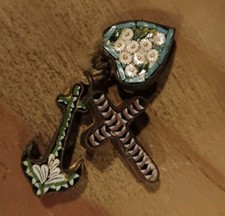 Médaille Religieuse Ancienne Crucifix Cœur Micro mozaique Ancre Marine 