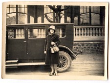 Young Women Winter Coat Hat Side Car Photo Antique Year. 1920