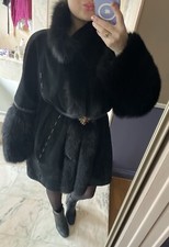 Manteau cuir & fourrure de renard noir YVES SALOMON 38/40 Neuf 3200€