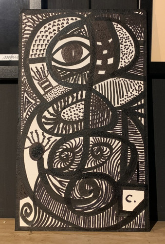 Tableau abstrait noir - noir, blanc