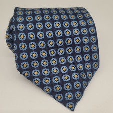 LEONARDO STRELLI BLUE YELLOW FLORAL DESIGNER ELEGANT SILK NECK TIE NECKTIE