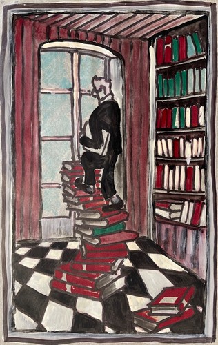 Dans bibliothèque gouache - la,
