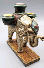 Unique & Unusual Art Deco Gold & Green Trunk Up Elephant With 3 Candleholders