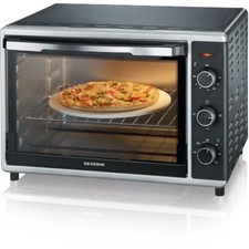 SEVERIN TO2058 Mini Four 42L Chaleur Tournante, Pierre à Pizza, 1800W, Noir/Inox