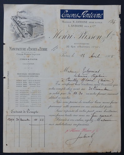 Facture paris 1906 encres - paris,