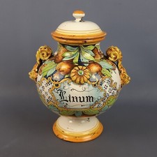 Pot de Pharmacie Maiolica Linum Poignées Tête Lion Peinte à la Main Xx Seconde