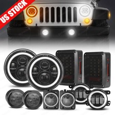 Halo 7" LED Headlights + Fog Turn Fender Tail Lights for Jeep Wrangler JK