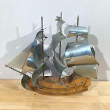 Large Decorative Wooden and Metal Boat 1950 - Carved Sails - Marine Piece