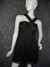 ROBE NOIRE ÉTONNANTE NEUVE + ÉTIQUETTES * LEON MAX * 100 % SOIE FLOTTANTE LBT TAILLE M 12 - 14