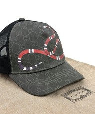 Gucci GG Monogram Kingsnake Print Mesh Baseball Cap Hat Black Size M