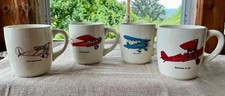 4 Vintage Airplane Coffee Mugs USA Ceramic Waco Stearman Great Lakes Curtiss