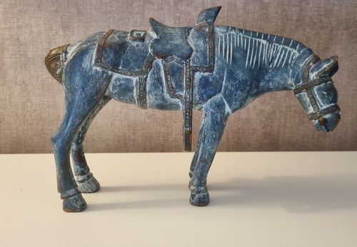 Cheval décoratif bois bleu - cheval,