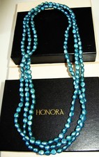 HONORA HIGH LUSTRE LONG 64" BLUE CULTURED FRESHWATER PEARL BAROQUE NECKLACE  QVC