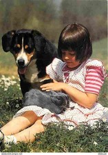 Animals - Dogs - Bernese Shepherd - Children - Girl - Postal Flame - CPM -