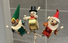 Lot de 3 anciennes figurines/ Lutins jouant du tambour pour sapin de Noël