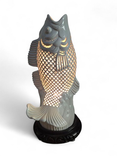 Lampe carpe koi porcelaine - lampe,