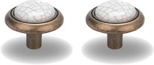 2x bouton de tiroir finition laiton porcelaine céramique 24mm meuble vintage