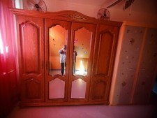 garde robe chêne  massif  2 glaces 4 porte  étagère  penderie