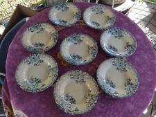 8 Assiettes Creuses anciennes Porcelaine Opaque de Gien Modèle Floréal Bleu 24cm