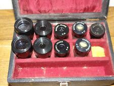 Antique Box of 9 Lenses Optical Binocular Microscope Nachet