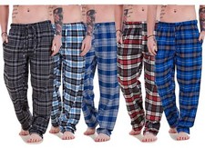 Mens Flannel Pyjama Bottoms Brushed Cotton Check Lounge Pants Nightwear M-5XL