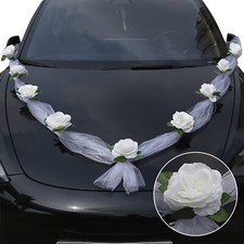 Kit Décoration Voiture Mariage Blanc Guirlande Fleur Voiture Mariage 2 m Tull...