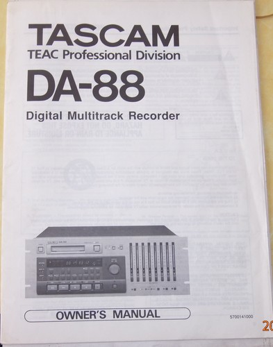 Tascam da88 owner manual - da88, owner's