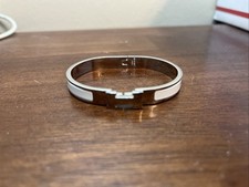 Hermes H White Silver Clic Bracelet. Narrow Bracelet In Plain Enamel