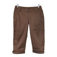 Bebe Womens Brown Textured Stripe Capri Pants Size 2 Stretch
