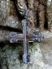 Religion Chrétienne CROIX poignée d' Encensoir ancien Bronze Fleur de LYS XIX ém